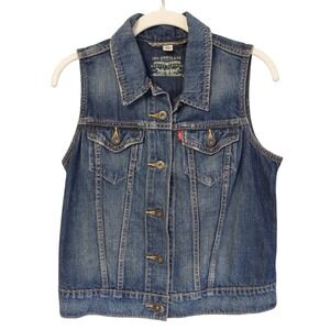 Levi Strauss Denim Trucker Vest Womens Medium Blue Sleeveless Jean Jacket USA